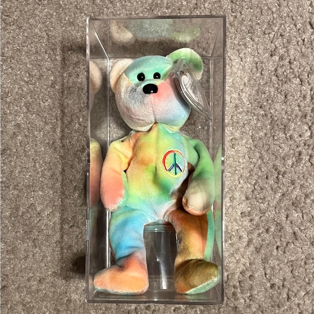 Peace Ty Beanie Bear in Protective plastic case
